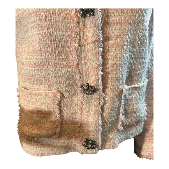 Zara Basic Women’s Size Small Long Sleeve Pink and White Tweed Short Jacket - Picture 3 of 15